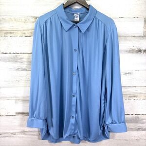 HABAND Womens Blue Lightweight Stretchy Long Sleeve Button Down Shirt Size 3X‎